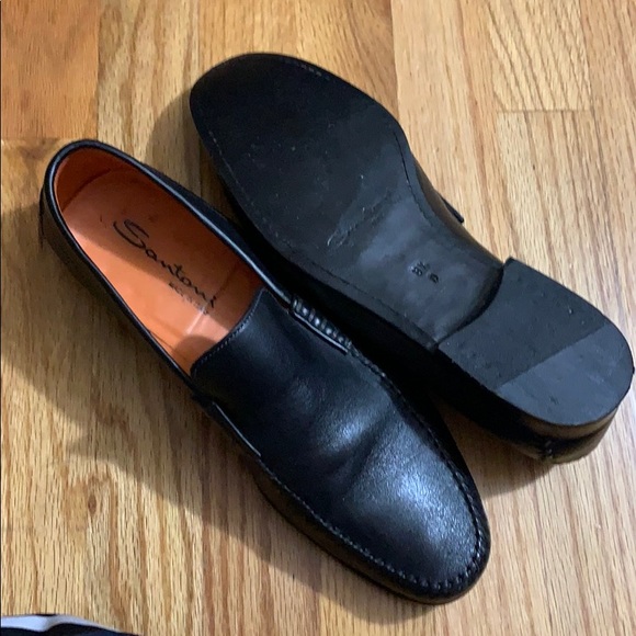 Santoni Black Genuine Leather Loafers
